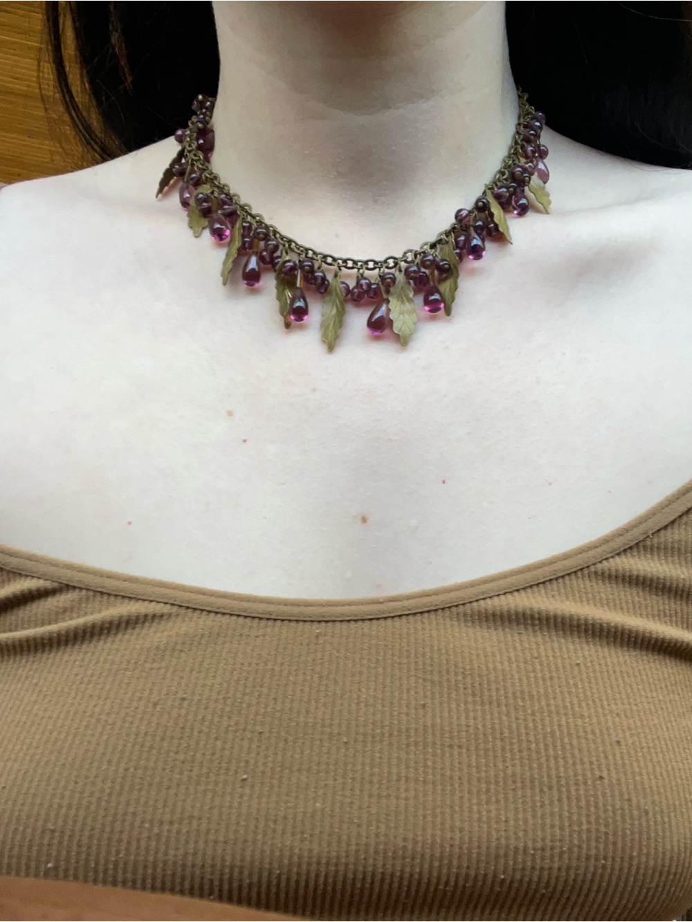 Delicate Purple Teardrop & Leaf Choker Necklace
